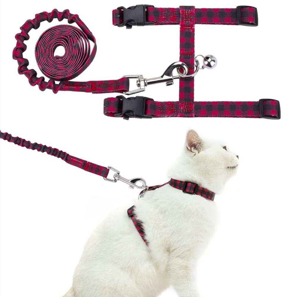 Breathable Plaid Ribbon Nylon Adjustable Escape Proof Cat Harness Leash Small